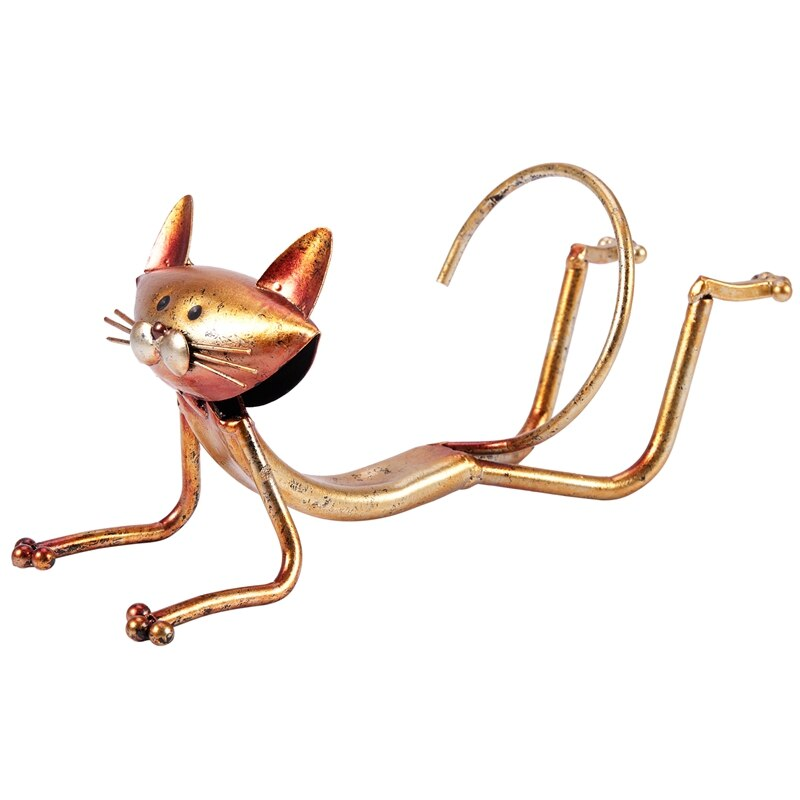 Wijnrek Poes Wijn Houder - Metalen Sculptuur - Praktische Sculptuur Woondecoratie