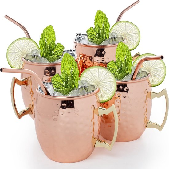 Moscow Mule bekers - Set van 4 - Cocktailbekers - Roestvrijstaal